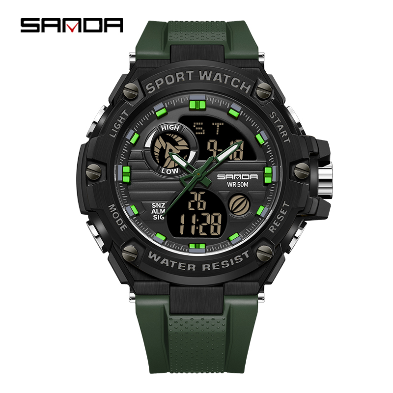 SANDA 3196 Jam Tangan Pria Digital Analog Sport EL Backlight Tali Rubber Anti Air WATCHKITE WKOS