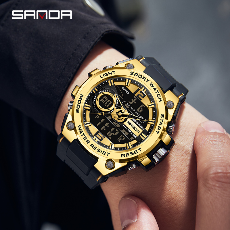 SANDA 9010 Jam Tangan Pria Digital Analog Tali Rubber Chronograph Anti Air WATCHKITE WKOS