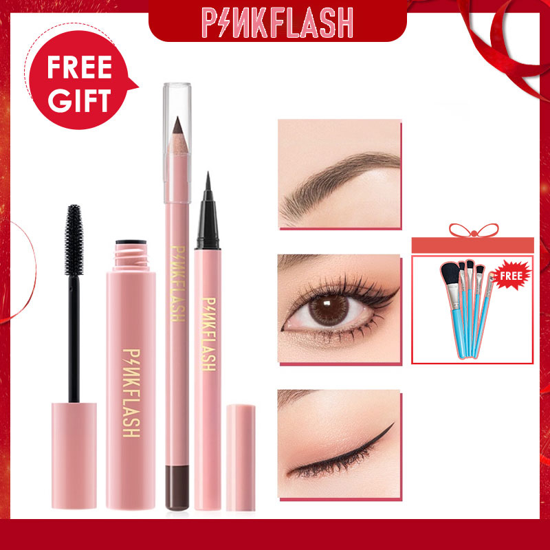 PINKFLASH Eyes Makeup Set Evenly pigmented Long lasting Waterproof Eyeliner Mascara Pensil Alis Tahan Air Profesional Eyes set#OhMyLine