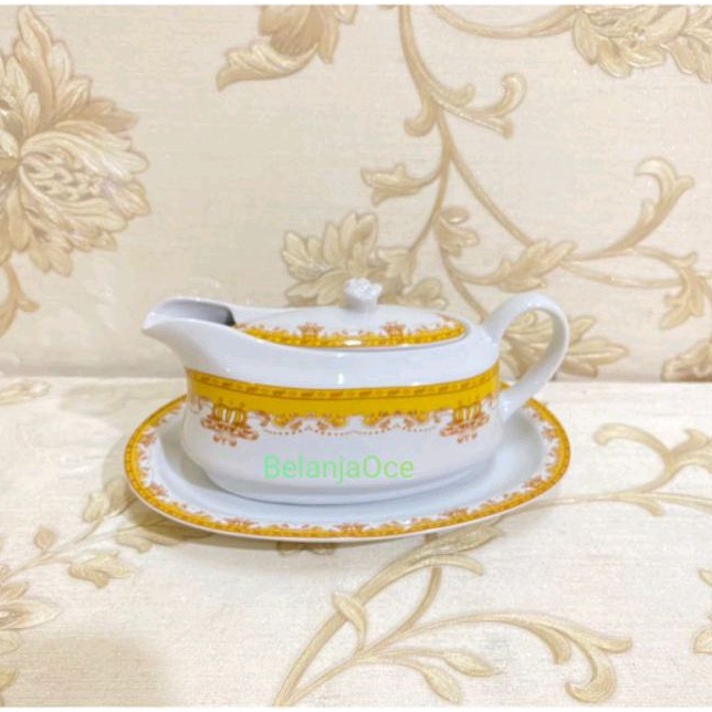 Eskan Cuka Perahu Keramik Mahkota Set Tutup / Wadah Cuka Pempek