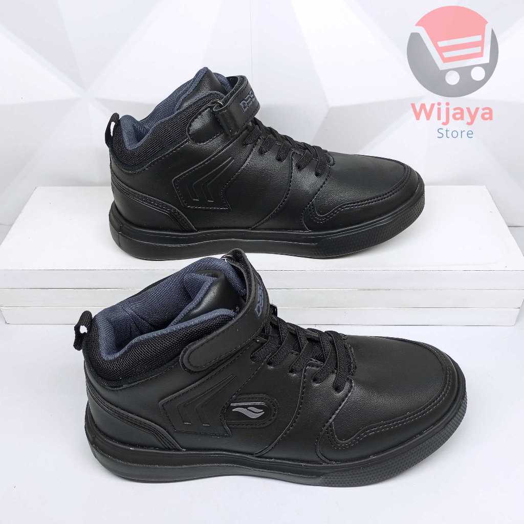 Sepatu Sekolah Desle 34-37 Sneaker Anak Boot Tinggi Hitam Polos Putih Bahan Kulit Sintetis Premium Strap Velcro CALVIN LUTHER KEVIN COSTNER