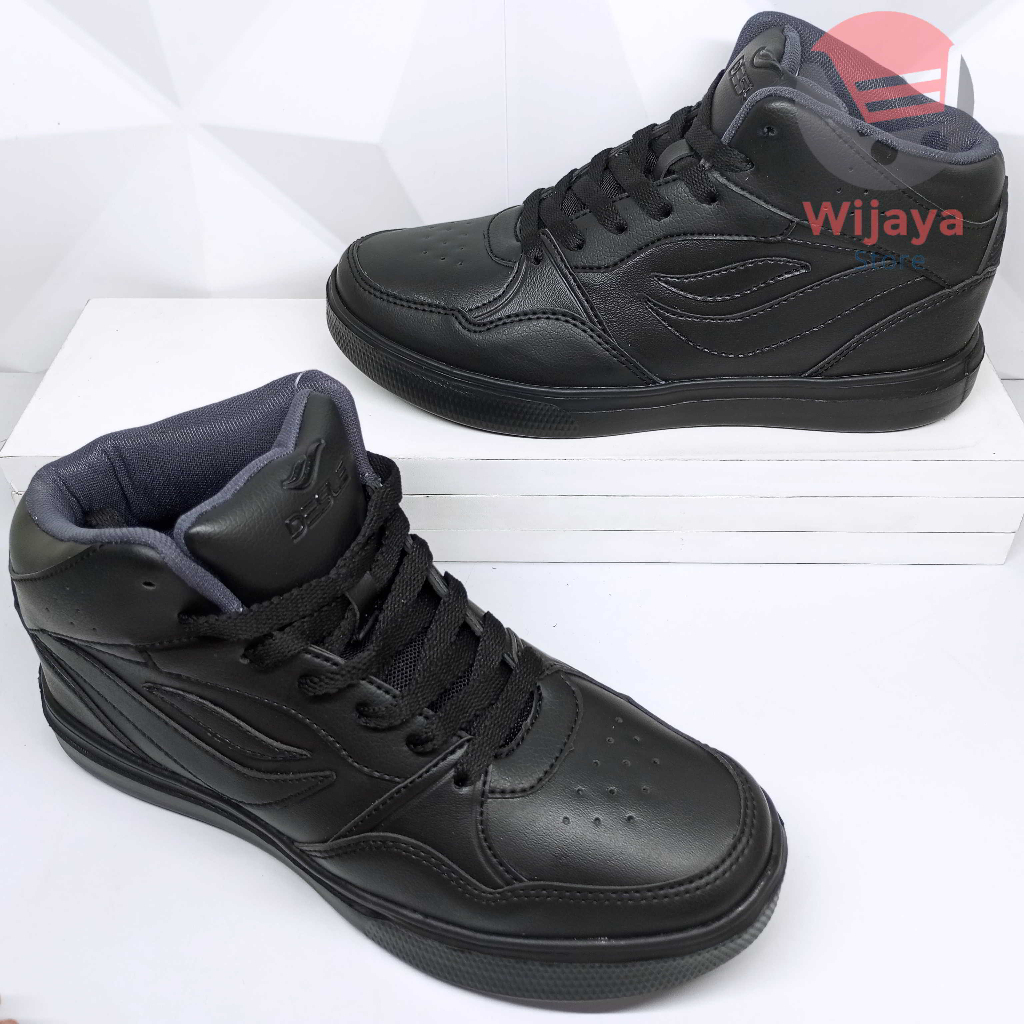 Sepatu Sneaker Sekolah Desle 38-43 - Desain Boot Tinggi Hitam Polos Putih dengan Kombinasi Strap Velcro dan Tali, Kulit Sintetis Premium untuk Penampilan yang Terlihat Mewah dan Elegan KEVIN STEWARD