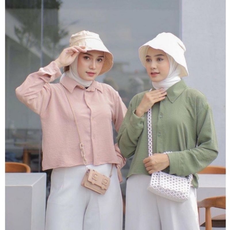 HANIN CROP CRINKLE - KEMEJA CROP BAHAN CRINKLE