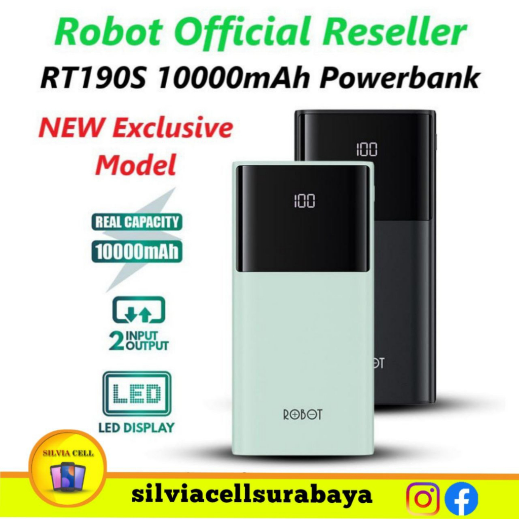 ROBOT RT190S Powerbank 10000mAh LED DUAL PORT Power Bank 10000 mAh