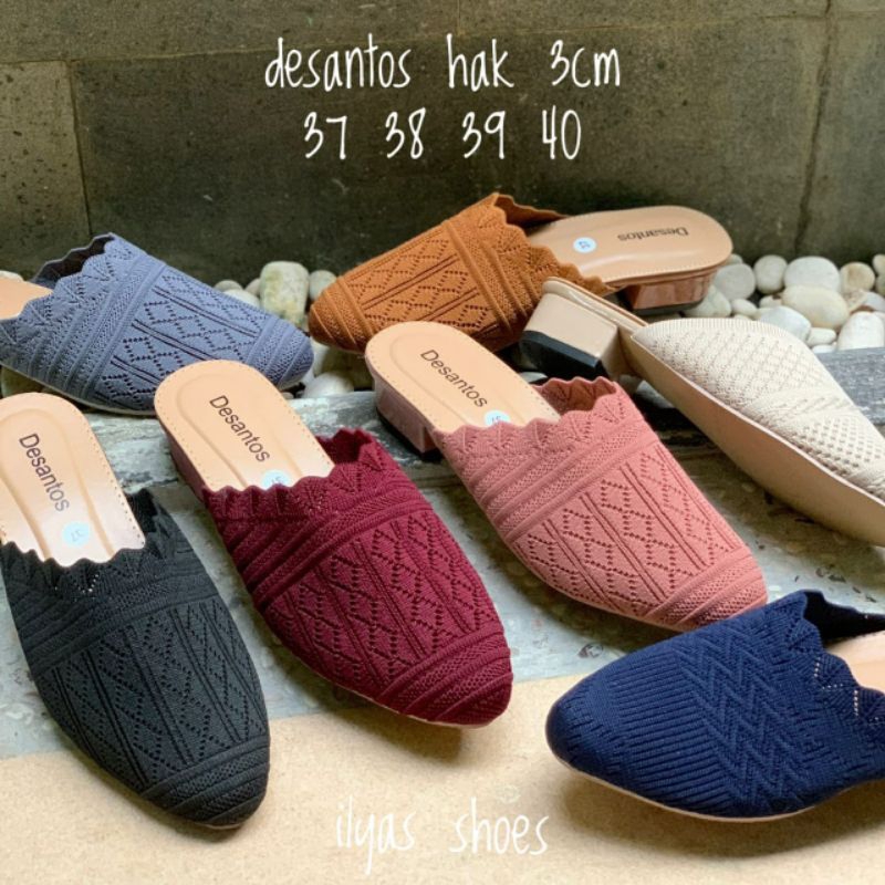 SANDAL SELOP WANITA MERK DESANTOS 3CM, REALPICTURE, GOOD QUALITY, FREE BOX, BISA COD