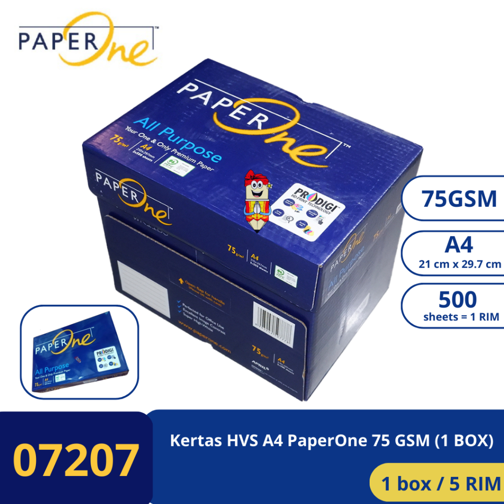 

Kertas HVS / foto copy / print ukuran A4 PaperOne 75 gsm ( 1 Box )