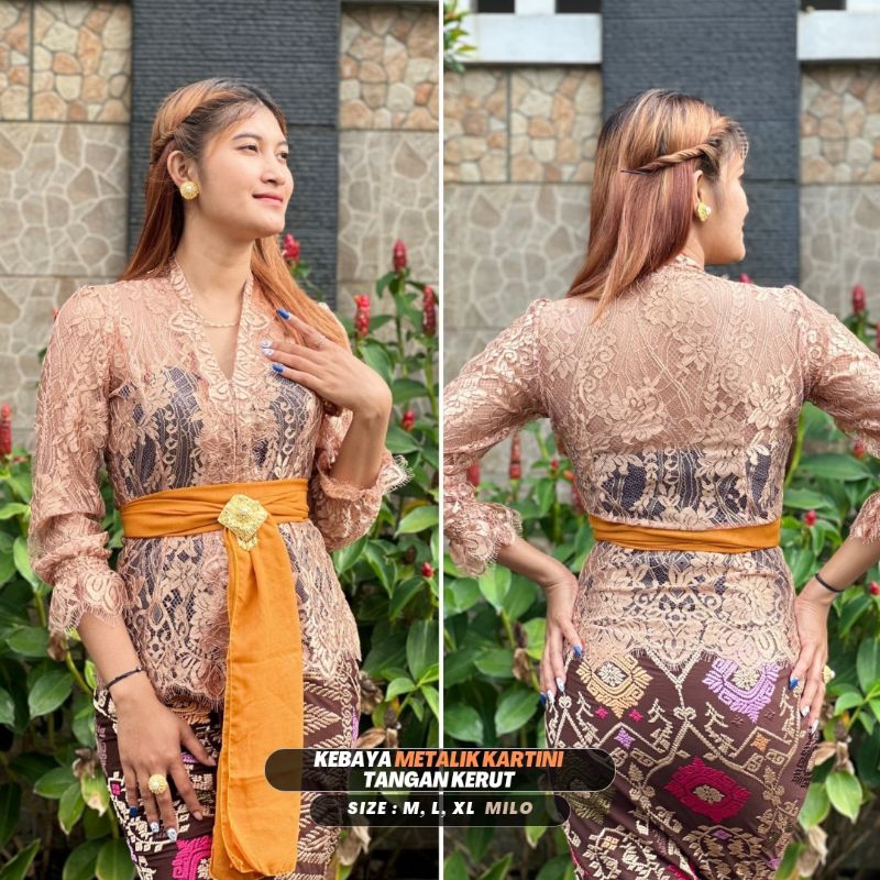 Kebaya Kartini Metalik Lengan Panjang Kerut