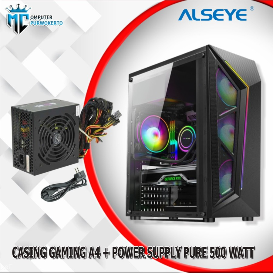 CASING CASE GAMING PC KOMPUTER CPU DAN POWER SUPPLY PSU PURE 500 WATT