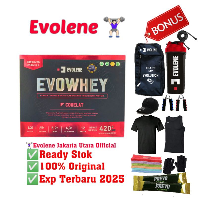 EVOLENE Whey Protein EVOWHEY | isi 12 sachet BPOM &amp; HALAL | bcaa gluthamine