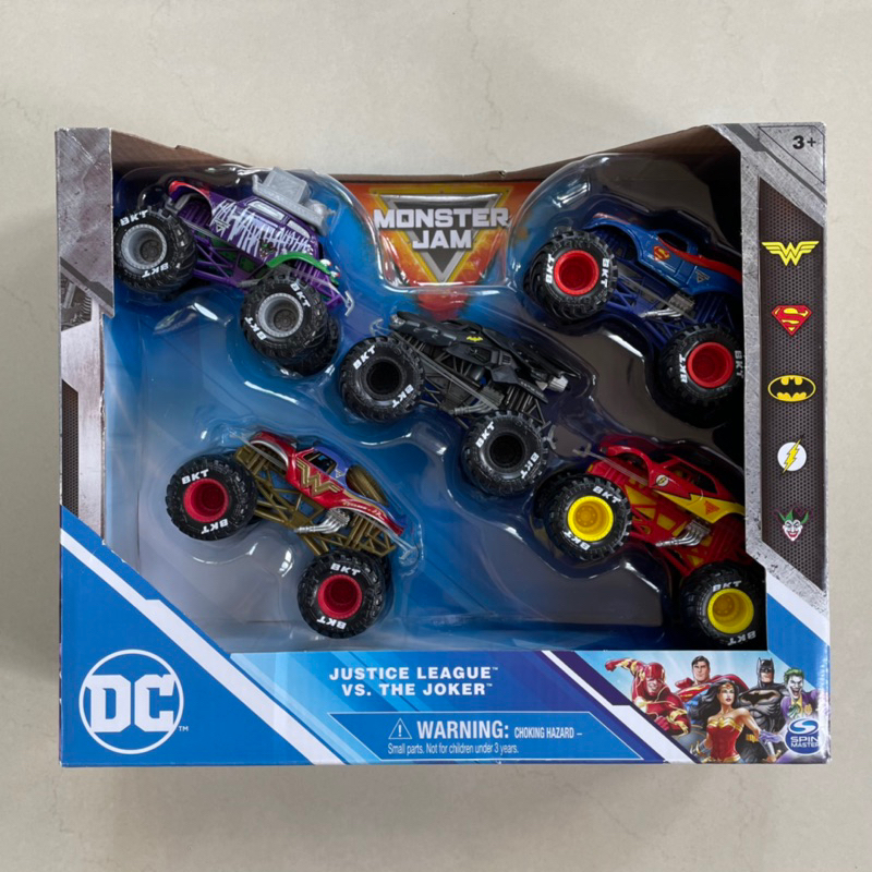 Spin Master Monster Jam Justice League Superman Batman Flash Wonder Woman vs Joker Batmobile Diecast