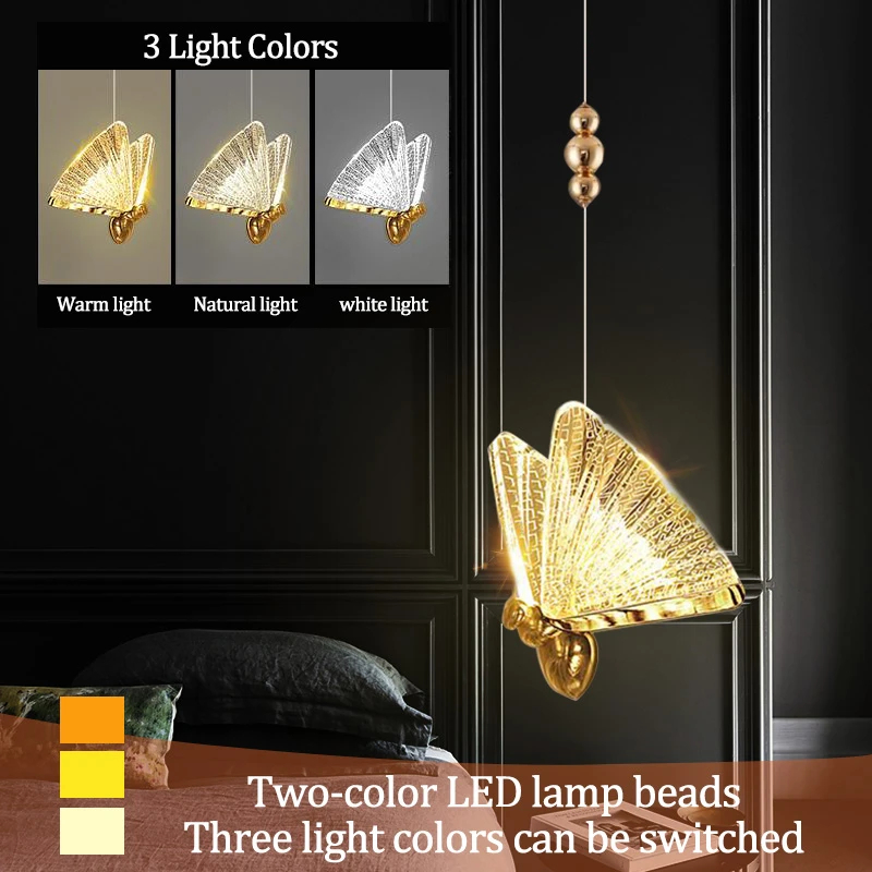 ✨Ready &amp; 3 Warna✨Kupu-Kupu Lampu Kristal Gantung Hias Nordic Ruang Tamu 2 Meter Kabel 3 Warna LED Butterfly Bentuk Untuk Belajar Lampu Tidur Aesthetic LED Ruang tamu/Belajar/Ruang makan/kamar tidur XY