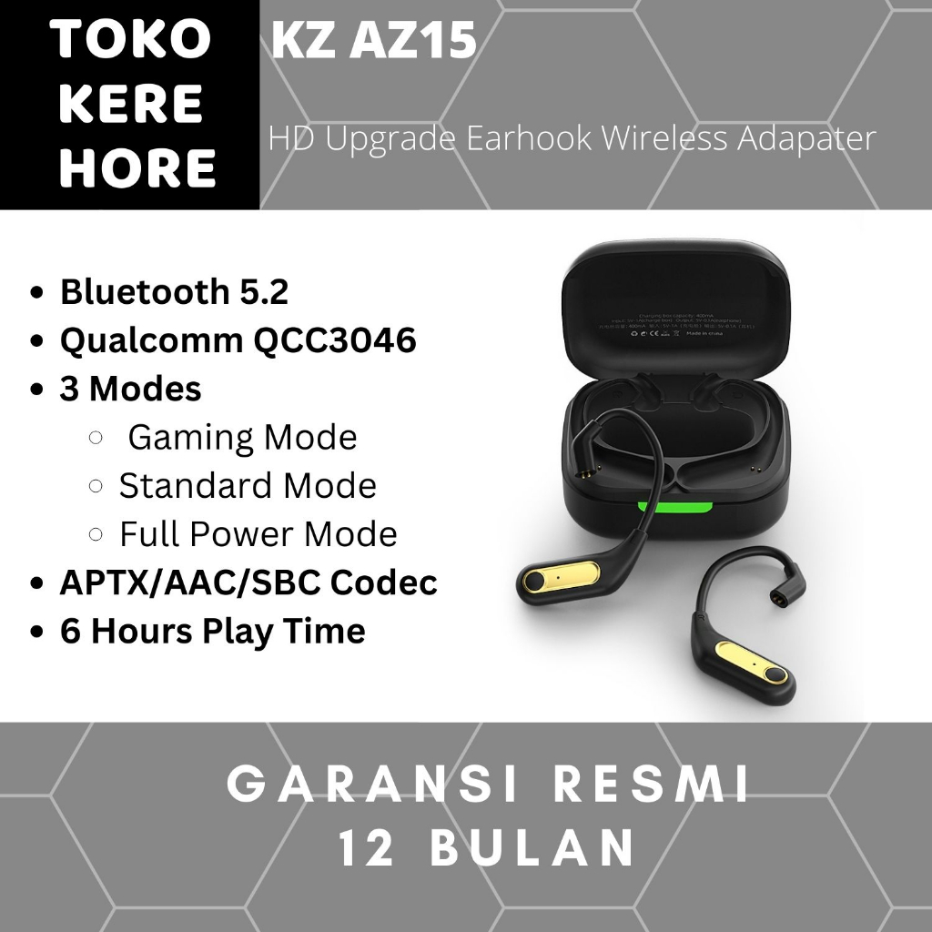 KZ AZ15 Earhook Bluetooth 5.2 Adapter Qualcomm QCC3046 APTX AAC SBC