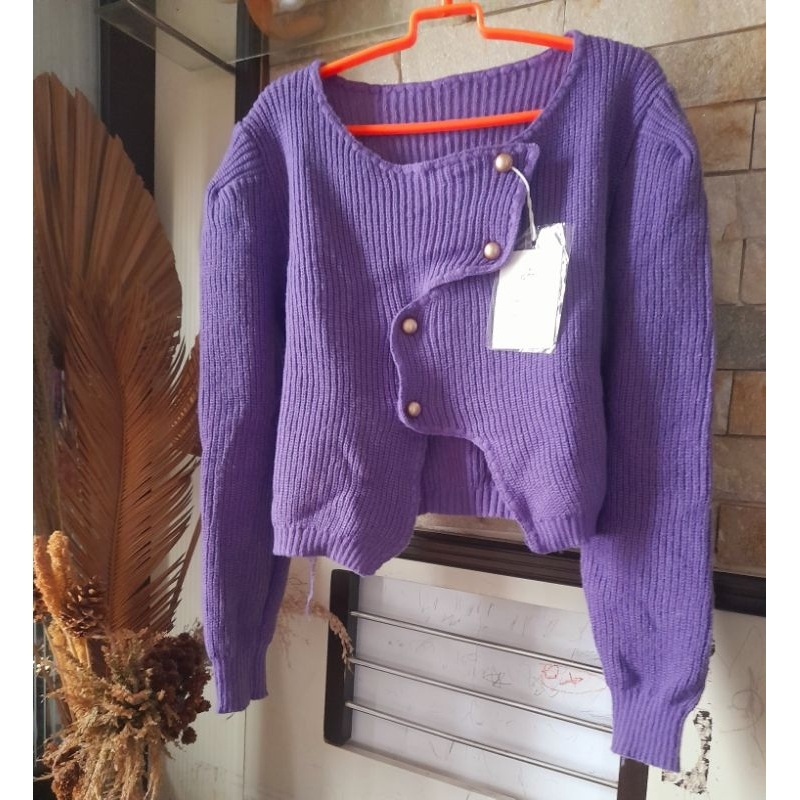 ATASAN CROP LILAC, BAHAN RAJUT IMPORT