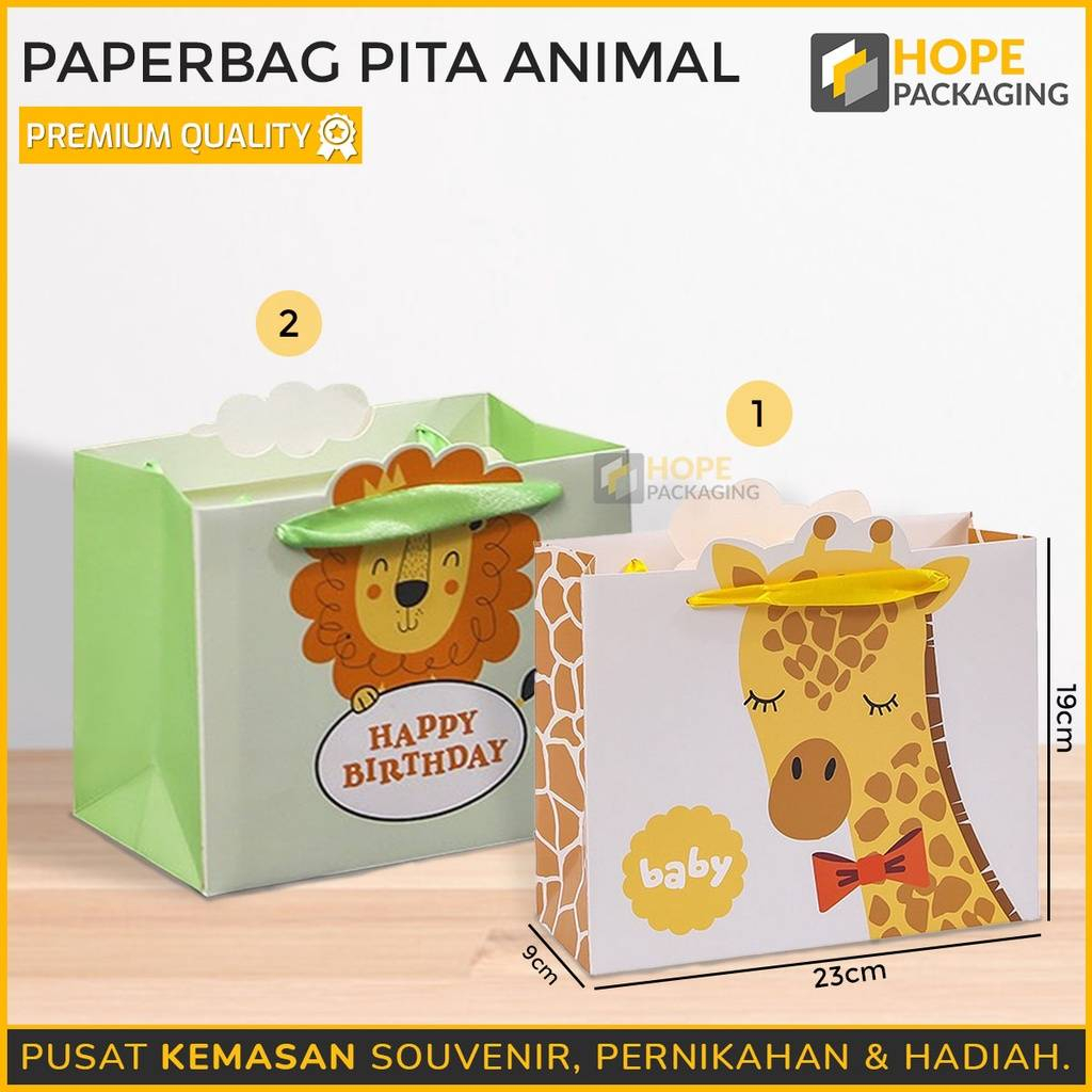 

Paperbag Motif Animal / Kantong Hadiah + Tali Pita / Tas Kado Karakter Animal