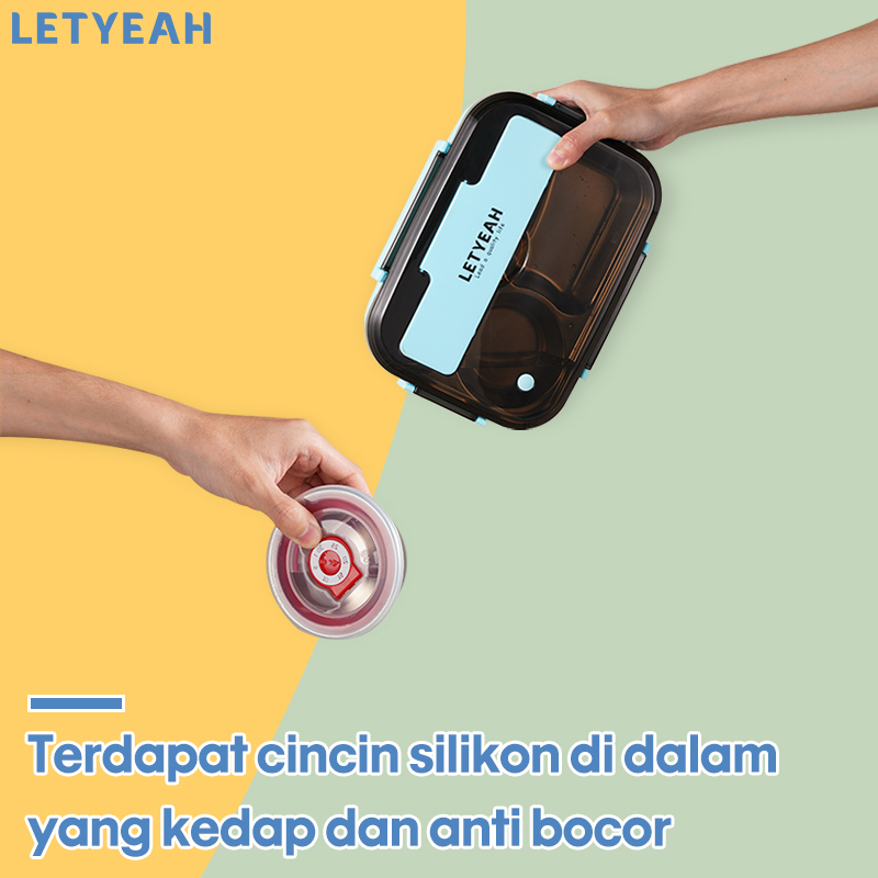 letyeah Lunch box stainless 4 skeat anti tumpah dan tahan panas kotak makan set tas/mangkuk sup/tempat bekal makan