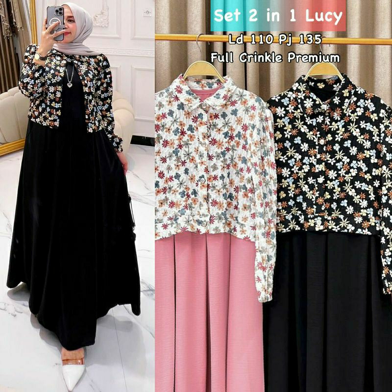 Lucy Set, SETELAN GAMIS CANTIK MODIS FIT XL LD 110 BAHAN CRINCLE AIRFLOW PREMIUM TERMURAH OOTD KEKINIAN TERLARIS