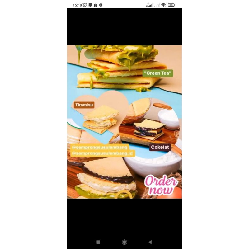 

Cemilan Crepes Semprong Green Tea Susu Lembang