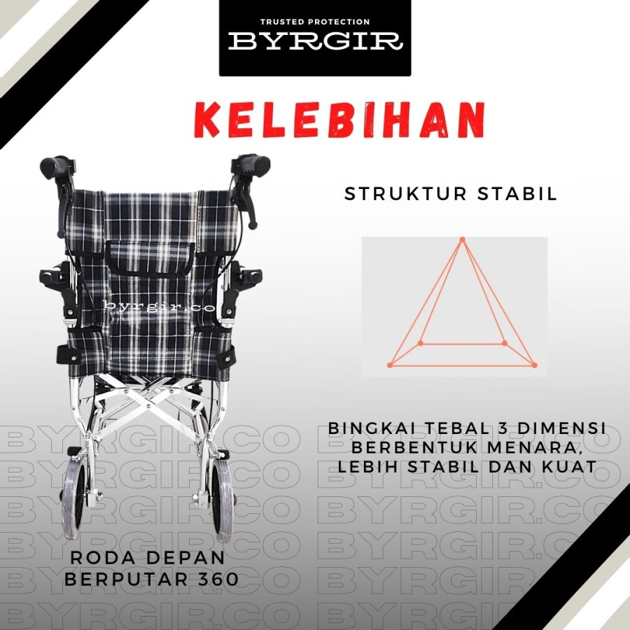 BYRGIR Wheelchair Travel Kabin Pesawat Kursi Roda Lipat Ringan Mini Simple Praktis