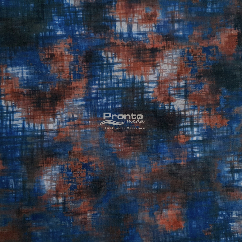 Stretch Tulle Terracota Blue Motif Tie Dye