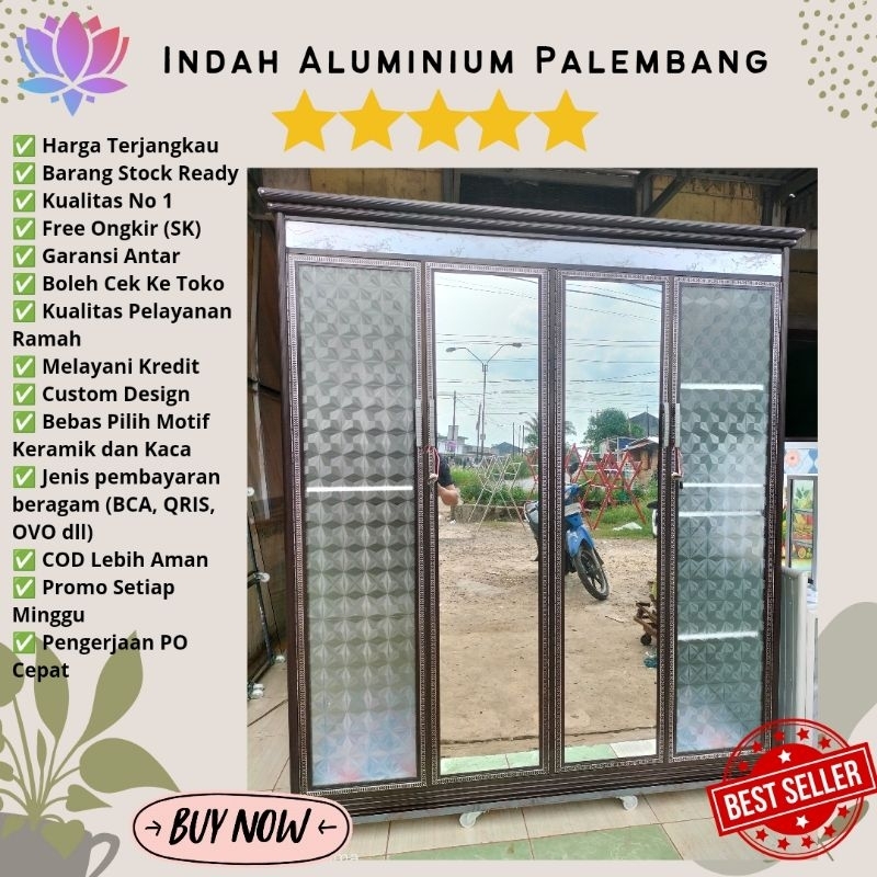 LEMARI PAKAIAN 4 PINTU ALUMINIUM TERBAIK MINIMALIS PALEMBANG