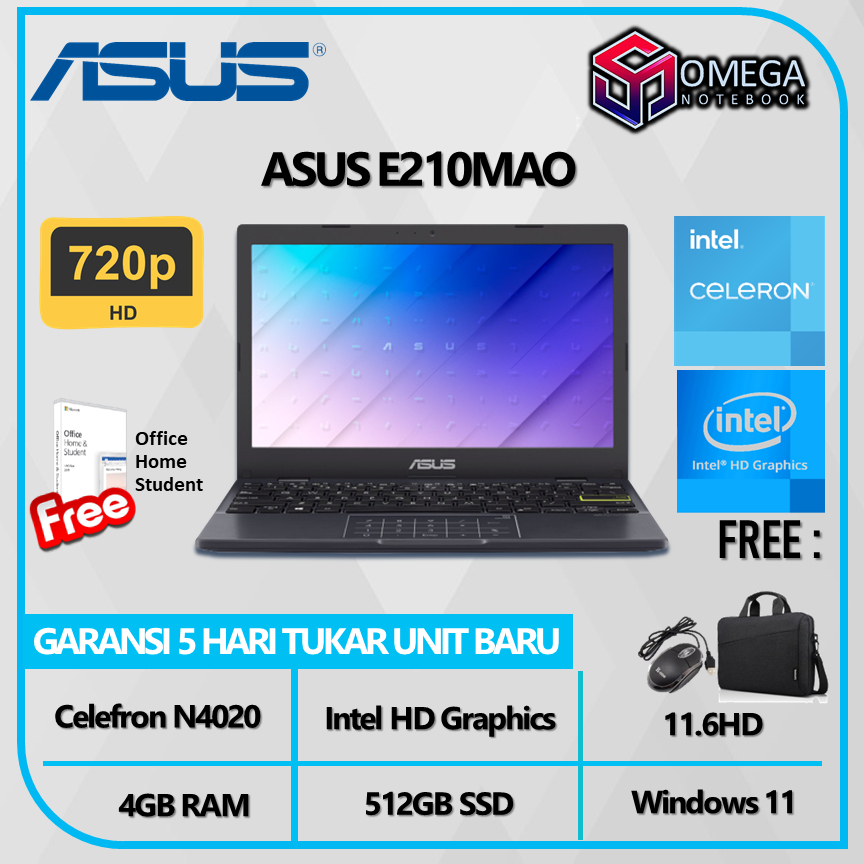 Asus E210mao Celeron N4020 4Gb 512Ssd  Windows 11+OHS 11.6Hd