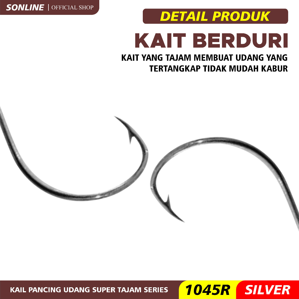 SONLINE Kail Pancing Udang Hook Fishing Accessories Ringed High Carbon Steel Kail Pancing Udang 1045R