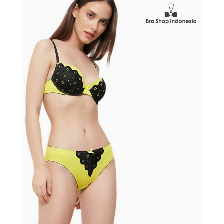 Bra Set Floral Lace Yellow