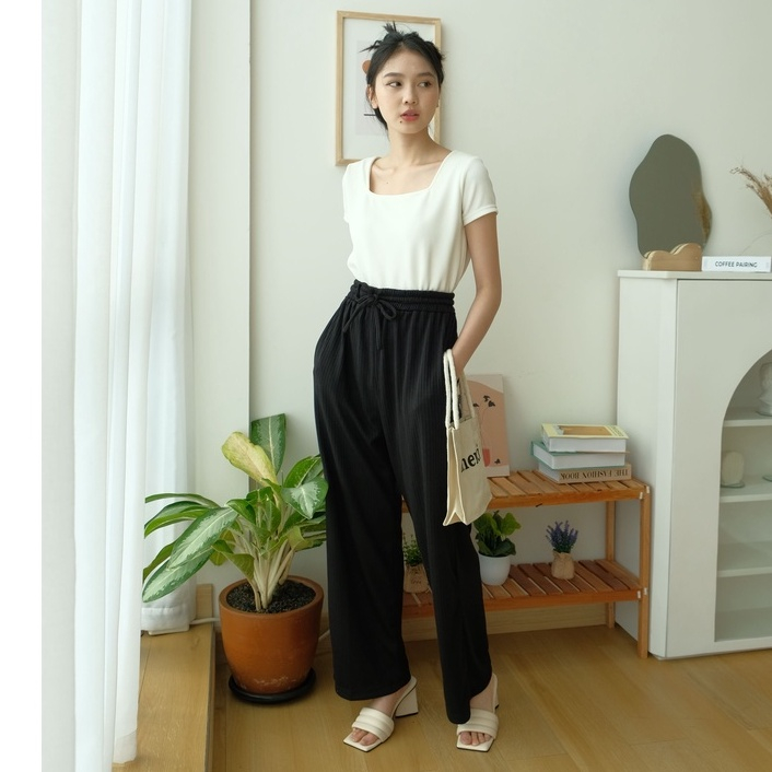 Hyori Knit Pants - Rib Pants - Celana Panjang Rajut Wanita - Celana Anti Kusut  - Celana Korea Wanita - Celana Casual - Petite Friendly