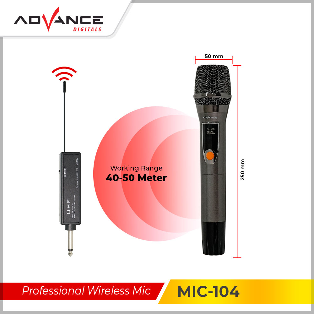 Mic Wireless ADVANCE MIC-104 Mikrofon Karaoke Profesional Microphone Wireless Single