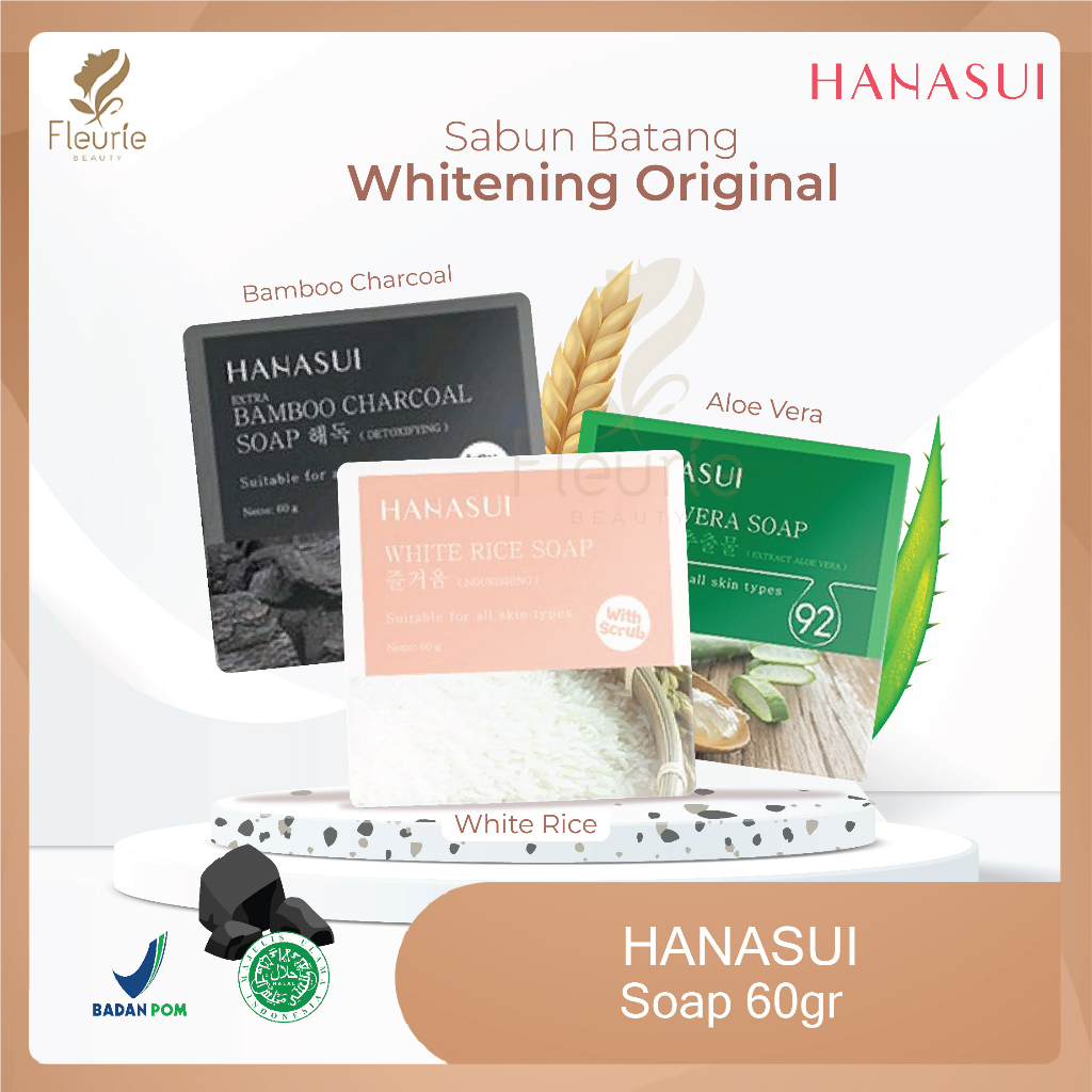 HANASUI Sabun White Rice / Bamboo Charcoal / Aloe Vera - Hanasui Sabun Batang Whitening Original BPOM