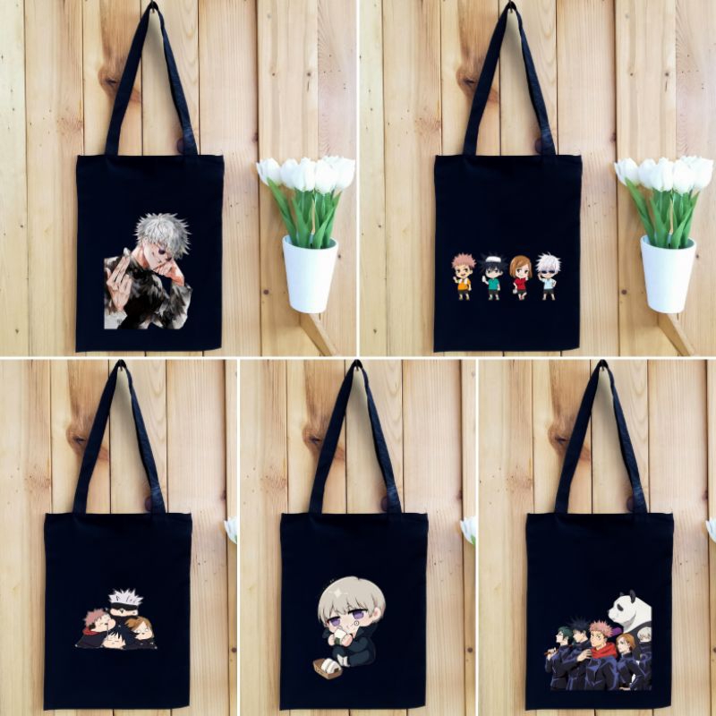 Totebag DTF Resleting Jujutsu Kaisen Full Colour tas tote bag kuliah kampus sekolah anime jepang merchandise || Kiiyoomii ||