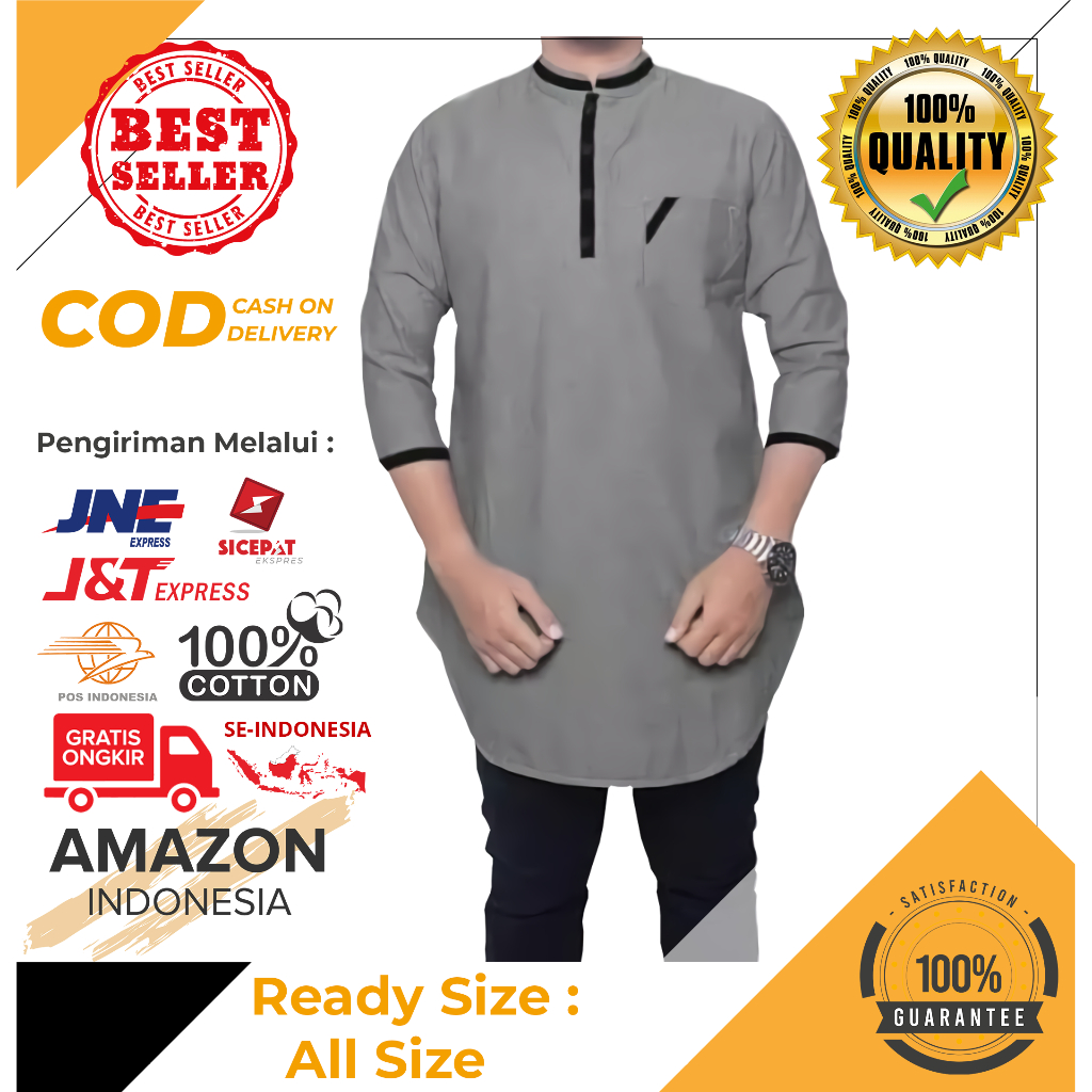 Baju Koko Pria Lengan Panjang Motif Polos Warna Grey Toyobo - Baju Koko Pria Dewasa - Busana Muslim Pria - Baju Lebaran Pria - Koko Pria Dewasa - Muslim Pria - Baju Kokoh - Baju Koko Batik - Koko Batik Pria - Alqorni - Baju Ramadhan - Seragam Hadroh