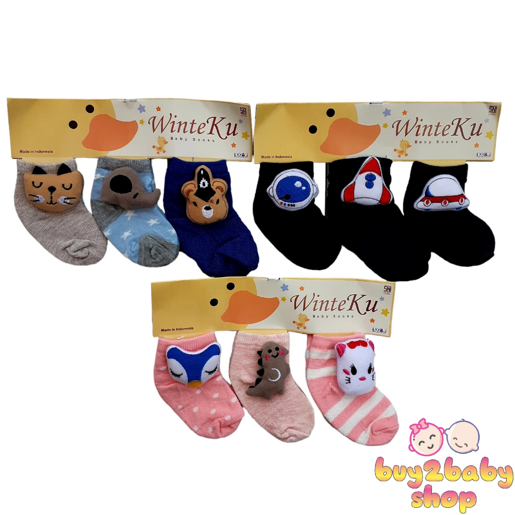 Kaos kaki bayi Winteku Boneka Untuk Usia 1 s.d 12 Bulan Isi 3 PCS
