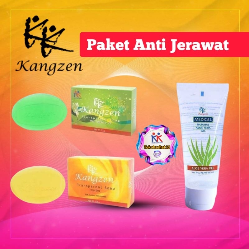 Paket Anti Jerawat Kangzen Transparant Soap With Tea tree oil Epo Medigel Natural Aloe Vera Original KK Indonesia