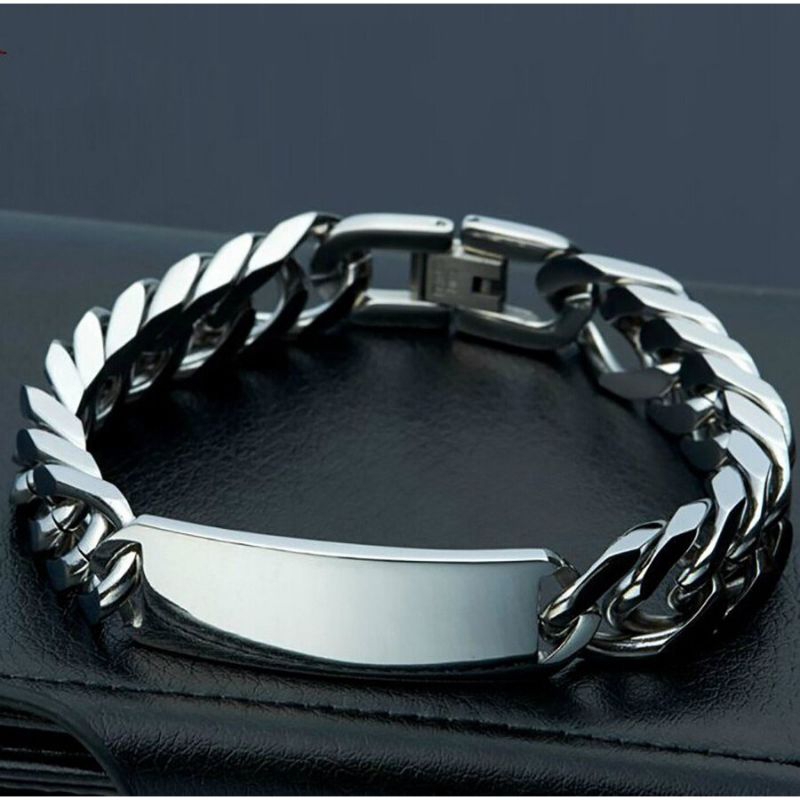 Gelang Rantai Pelat Pria Titanium 316L Stainless Steel 15m Curb Chain Bracelet