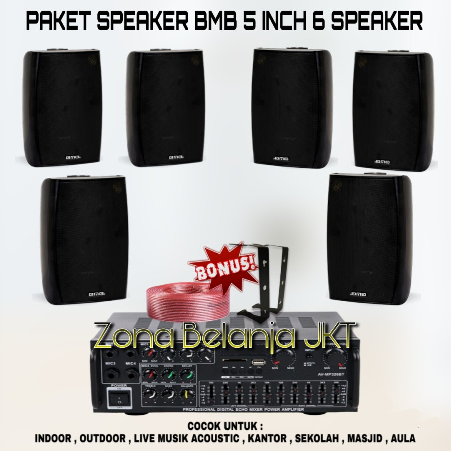 PAKET SOUND CAFE AULA KANTORAN SPEAKER BMB 5 INCH 6 TITIK ( SET 1 )