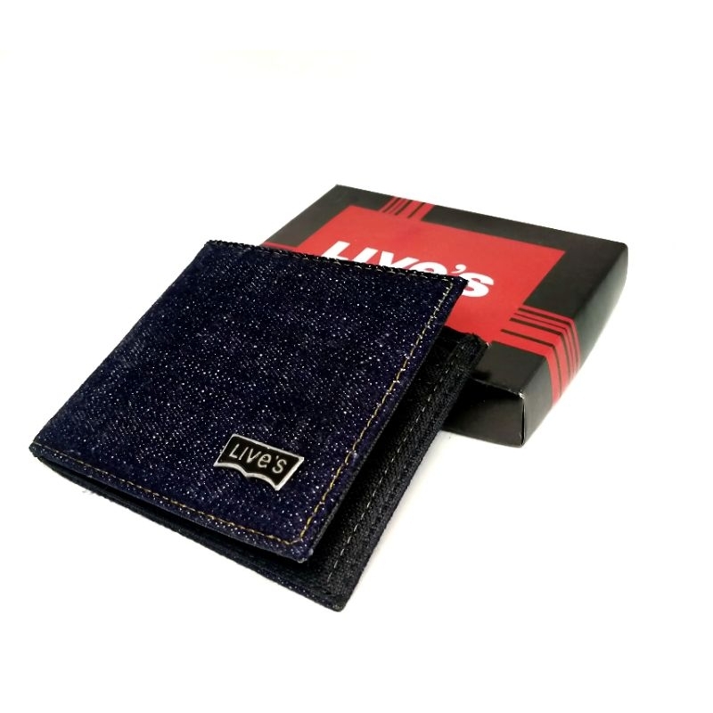 Dompet  pria cowok branded Levis bahan celana jeans model polos simpel