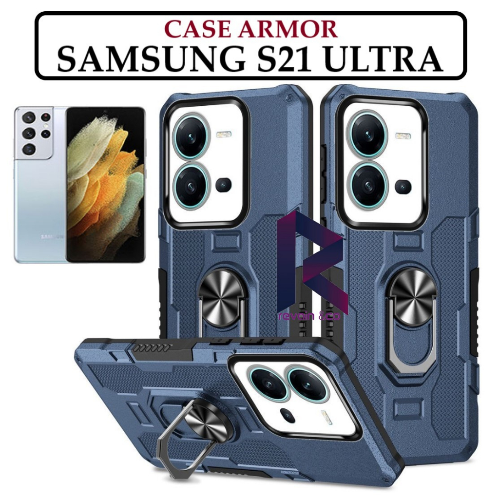 Case Armor SAMSUNG GALAXY S21 ULTRA Iring Cincin Magnetic Kesing Hp Protect kamera Premium Hard Case Standing Robot Pelindung Kamera