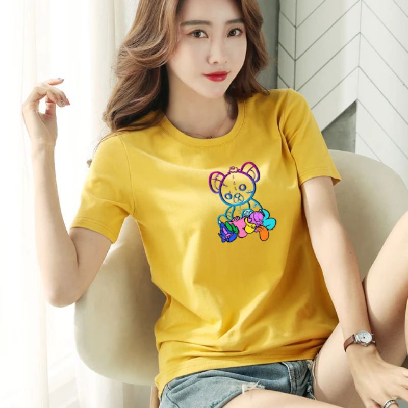 Kaos Atasan Wanita Gambar Bear 3D (Ld 43-49 , P 58-64)