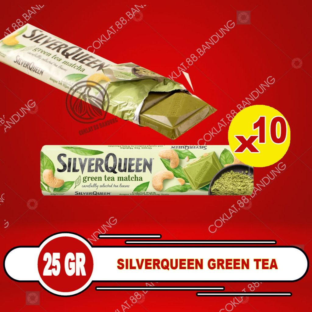 

RiDn SILVERQUEEN 1 BOX GREEN TEA 10 PCS X 25GR, SILVER QUEEN MATCHA 25 GR 1 DUS ISI 10 COKLAT