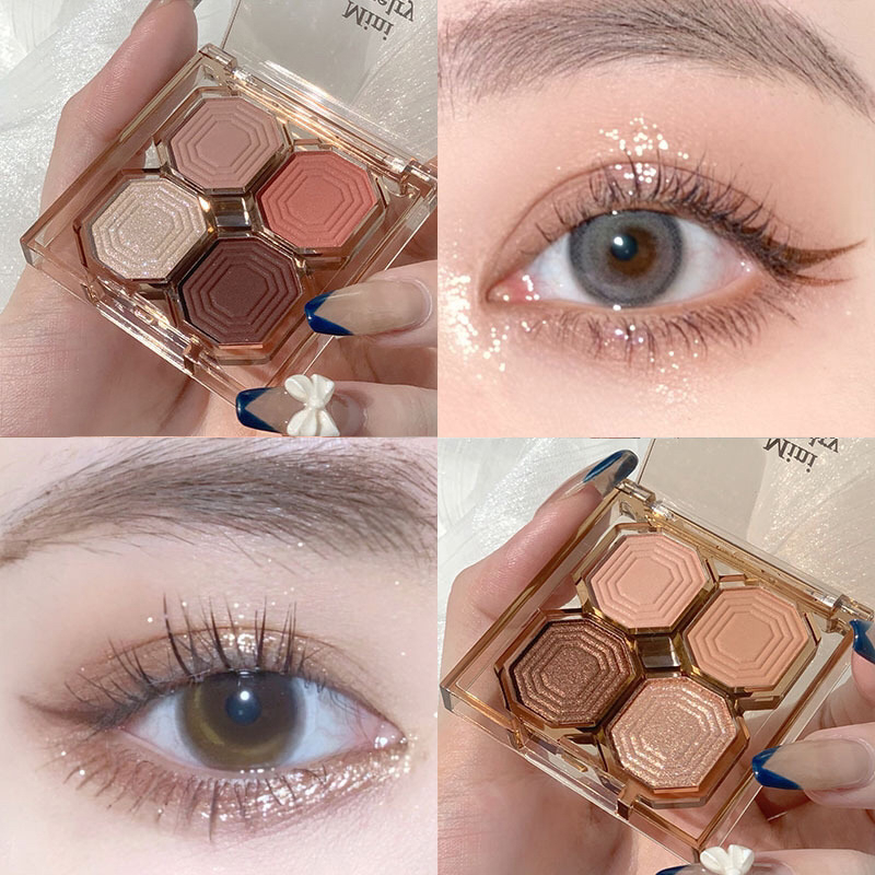 (Hello Girl)D29 Korean Eyeshadow Palette 4 Colors Warna Pigmented Eyeshadow Glitter Eyeshadow Import