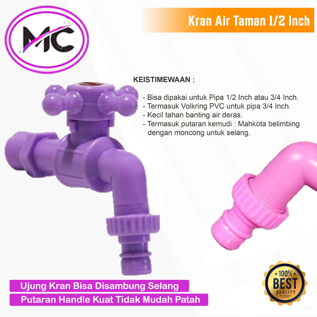 Kran Air Plastik 1/2 Inch Keran Tembok Taman Bahan PVC Warna Stabilo