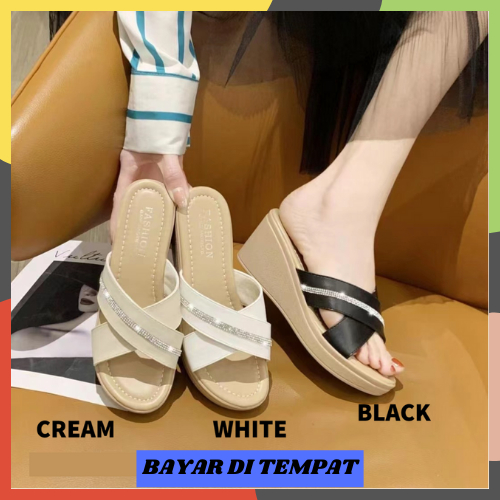 SS-SW19 Sandal Wedges Slip On Casual Wanita Korea COD