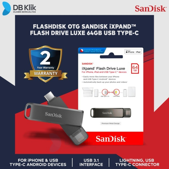 Flashdisk OTG SanDisk iXpand Flash Drive Luxe 64GB USBC3.1-Lightning