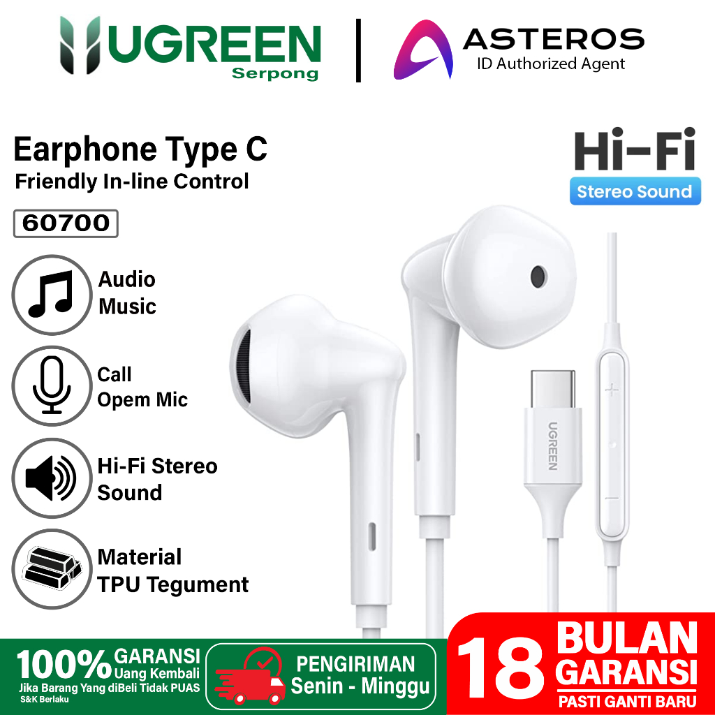 UGREEN Wired Earphone USB Type-C In-Ear Headset Handsfree Audio Call HiFi Sound