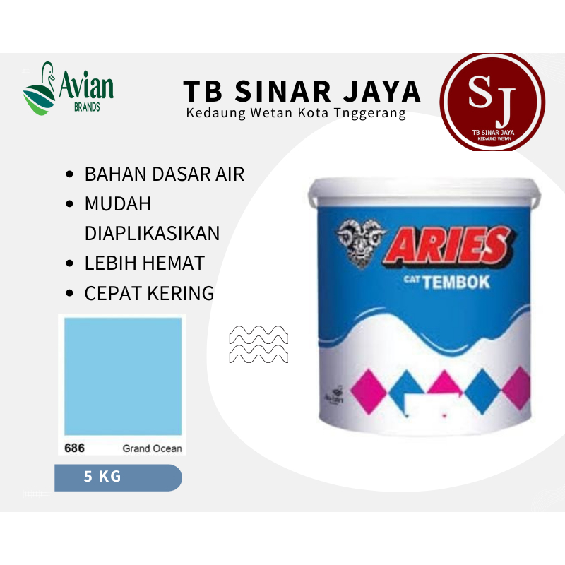 Cat Tembok Aries Avian Cat Tembok Dinding Interior 5kg - 686 Grand Ocean