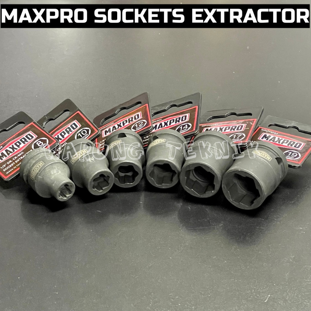 MAXPRO 1/2&quot; DR SOCKET TWIST EXTRACTOR - KUNCI SOK PELEPAS BAUT RUSAK SELEK BAHAN CR-MO 8 10 12 14 17 19 MM