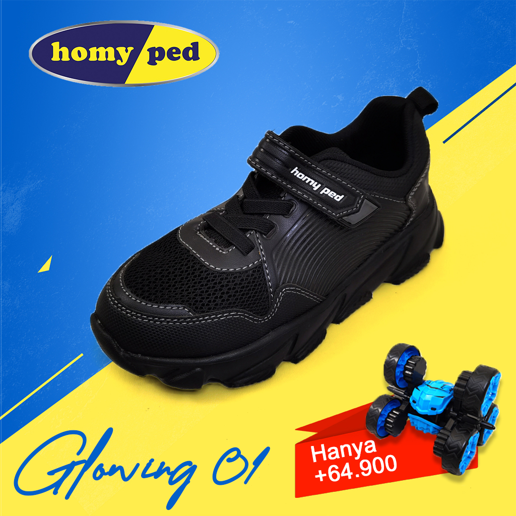 Homyped - Glowing 01 Sepatu Sekolah Anak Warna Hitam All Black