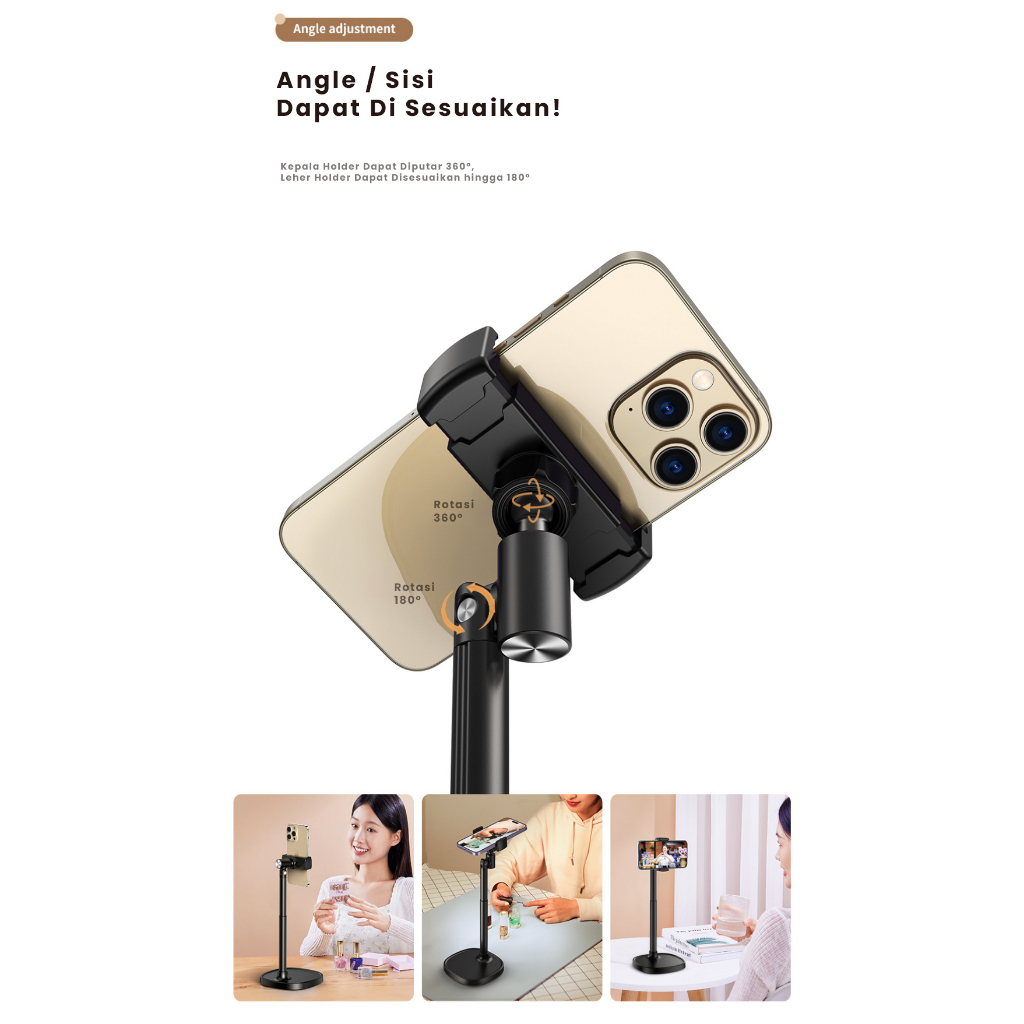 WEEAN Phone Holder Hp Dudukan Meja Tripod Handphone Multifungsi Bahan Carbon Steel Untuk Aktivitas Nonton Dan Live Streaming Dapat Putar 360° Adjustable Tinggi 37cm Clamp untuk Stabilitas Optimal Kokoh Awet-6