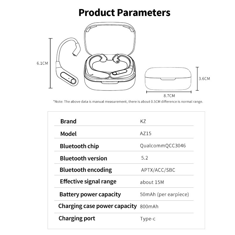 Knowledge Zenith Adapter Bluetooth Earhook KZ AZ15 Wireless - Note Earhook Only - Garansi Resmi 1 Tahun